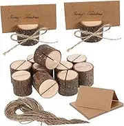 CANIGHT 20 Sets Rustic Wood Tree Stump Place Card Holders with Cards Rope Elegant Table Number Stands for Weddings Meetings Special Events Durable Reusable Decor