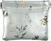 [FRODOTGV] Flowers Bees Green Women Leather Coin Purse Portable Mini Change Wallet Coin Pocket for Women Girls, Flowers Bees Green, 4.33"(L) x 3.74"(W) x 0.39"(H), Classic