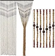 HYVAKUPPA 35.5" x 75" Boho Wood Bead Curtain for Doorways 40 Strands Door String Curtains Handmade Beaded Curtain Window Hanging Room Divider Wave Pattern for Home Decoration, Beige