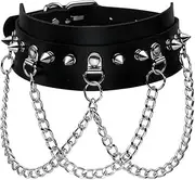 Eigso Punk Gothic PU Leather Collar with Chain Rivets Alloy and Clasp for Men and Women