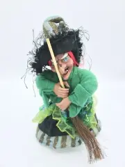 Animated Halloween Witch Decor Laugh Cackle Spin Light Up Sound Green Broom Hat