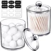 2 Pack Qtip Dispenser Apothecary Jars Bathroom with Labels - Qtip Holder Storage