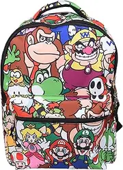 [Nintendo] Super Mario Backpack for Boys & Girls, School Bag with Front Pocket, Allover Character Print Gaming Bookbag with Padded Back and Adjustable Mesh Straps, Multicolor, Laptop