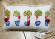 Asian Chinoiserie Mandarin Trees & Red Lanterns Decorative Pillow