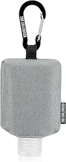 Travel Size Bottle Case, Hand Sanitizer Holder Carrier Bag - Portable Mini Waist Bag for Liquid Storage - Clip On Belt Loop, Backpack and Purse - Includes Empty Flip Cap 2 oz. Reusable Bottle, Grey