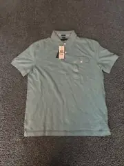 Tommy Hilfiger Slim Fit Size Large 1/4 Button Blue Short Sleeve
