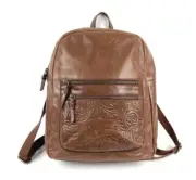 The SAK Reseda Dome Backpack Brown Teak Leaf Embossed Leather