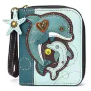NEW CHALA BLUE DOLPHIN OCEAN FISH ZIPPERED BIFOLD WALLET FAUX LEATHER