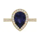 2.45 ct Pear Cut Halo Blue Sapphire Promise Engagement Ring 14k Yellow Gold