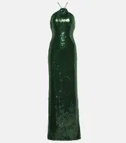[Magda Butrym] Magda Butrym Floral-appliqué sequined halterneck gown AU 14 green