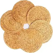 11.8'' Round Woven Placemats Set of 6 Plate Chargers, Heat Resistant Non-Slip Water Hyacinth Weave Place Mats Farmhouse Straw Braided Rattan Tablemats Wicker Placemats for Dining Table Decoration