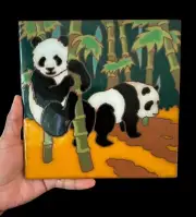 1984 Arius Santa Fe Art Tile PANDAS #4503 8”x8” Italy Tile Trivet RARE