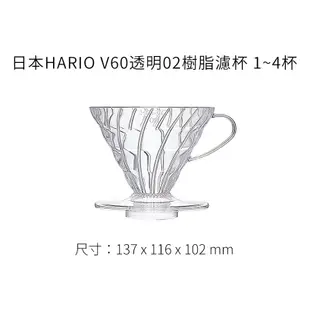 【日本HARIO 】V60透明02樹脂濾杯 1~4杯《泡泡生活》咖啡用品