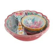 Pioneer Woman Fresh Floral Salad Pasta Serving Bowl 7pc Set Melamine Floral New