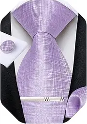 [DiBanGu] Mens Tie Set Silk Plaid Striped Necktie Woven Pocket Square and Cufflinks Tie Clip Set Formal Wedding