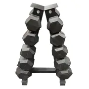 115kg - 5 Pair Hex Rubber Dumbell Weight Set with Rack