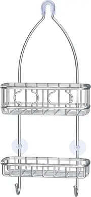 Shower Caddy Hanging Organiser with 2 Hooks and Non Slip Plastic Grip, Stanless Steel