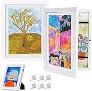 2Pcs Versatile Art Display Frame for Kids - School Picture Frame Pre-K to 12, Front-Loading, Magnetic Closure, Horizontal/Vertical Stand & Wall Hooks (White, 13 X 9.7 Inch)