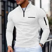 Men's Waffle Polo Shirt Pullover Sports Outdoor Daily Wear Quarter Zip Long Sleeve Fashion Comfortable Color Block Pocket Zip Up Spring Fall Cross-Seasons R
