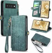 Compatible with Google Pixel 6A Case,Compatible with Google Pixel 6A Card Holder PU Leather Flip Stand Magnetic Closure Phone Cover Green
