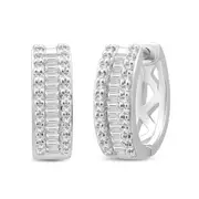 Baguette Channel Huggie Hoop Earrings with 1/5ct of Diamonds in 9kt White Gold