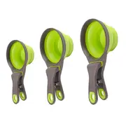 Catzon 3Pcs Pet 3 in 1 Clip Scoop with Collapsible Silicone Measuring Cup-Green