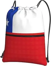 EdWal Flag Of Chile Print Drawstring Backpack Gym Bags Sports Bags With Zipper Pocket For Travel Beach, Black, One Size