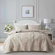 B2EVER Damask Quilt California Cal King Size Bedding Sets with Pillow Shams,Boho Oversized Lightweight Soft Bedspread Coverlet,Beige Quilted Blanket Thin Comforter Bed Cover,3 Pieces,118x106 inches