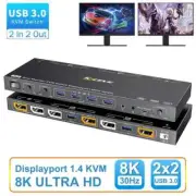 8K@30Hz Voice Control DP KVM Switch with Audio USB 3.0 Ports for 2 Computers
