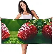 HTTUP Strawberry Print Quick Dry Beach Towel Lightweight Oversized for Adults for Travel and Pool Towels