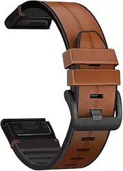 Quick Easy Fit 22mm Leather Watch Bands for Fenix 6 / Fenix 5, Genuine Leather with Silicone Sweatproof Wrist Strap for Garmin Fenix 6 Pro/Sapphire,Approach S62/S60,Instinct,Quatix 6/5