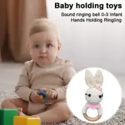 Grasping Toy for Babies Knitted Doll Baby Rattle with Wood Handle Cute Cartoon