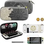 GLDRAM Switch Carrying Case for Zelda, Portable Accessories Kit for Nintendo Switch with Waterproof Travel Case, White Dockable Switch Protective Skin Cover, Screen Protector, Hand Strap & 2 Thumb Cap