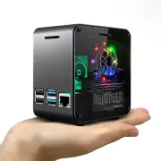 Raspberry Pi 4 Case Aluminum Mini Tower Case with Cooling Fan and Color Changing