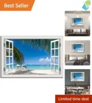 Tropical Beach Canvas Wall Art Decor Coastal Ocean Print, Palm Tree Decor