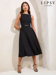 Lipsy Black Sleeveless Snaffle Trim Midi Skater Dress (F36254) | $129