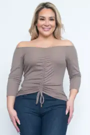Womens Plus Size Mocha Brown Cold Shoulder Top 1XL 3/4 Sleeve