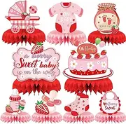 Refavor Strawberry Baby Shower Decorations - 9PCS Berry Sweet Baby Shower Decorations Supplies A Berry Sweet Baby Is on the Way Decor Strawberry Honeycomb Centerpieces Baby Shower Party Table Decor