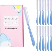 12 PCS Eyebrow Razor, Face Razors for Women and Men, Grooming Exfoliating Dermaplaning Tool for Face, Women Facial Hair Remover with Cover, Multipurpose Eyebrow Trimmer Shaper (blue)