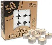 PATRUVIN Tealight Candles Tea Light Candle 9 Hours Long Burning Smokeless Paraffin Tealights Unscented for Home Décor Party Wedding (50)