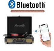 Vinyl Record Player 3-Speed Bluetooth Suitcase Portable Belt-Driven Record Pl...