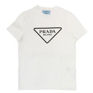 【二手名牌BRAND OFF】PRADA 普拉達 白色 棉質 經典LOGO 短袖 短版 T-shirt T恤
