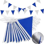 Navy Blue and Silver Reusable Bunting Banner，Topeedy 20m52pcs Outdoor Waterproof Pennant Flags Perfect for Birthday Weeding Party Decoration