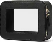 [Popvibe] Clear Makeup Bag Toiletry Case Travel Transparent Cosmetic Bag with Zipper, Portable Make Up Organizer Traveling Compact Car Bag for Essentials, Black, Medium