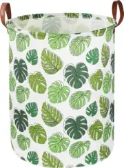 Round Green Laundry Hamper,Jungle Themed Nursery Decor,Tropical Baby Leaf