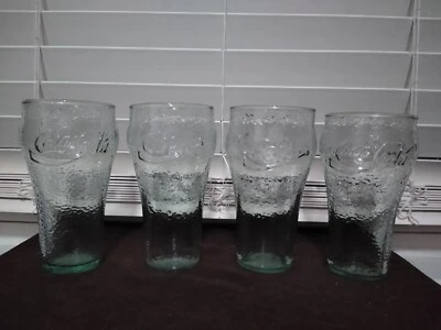 Vintage Coca-Cola Pebble Texture Green Drinking Glasses - Set of 4
