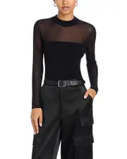Aqua Sheer Knit Mock Neck Top - Exclusive