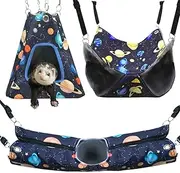 FULUE Ferret Rat Hammock Tent Hanging Tunnel Cage Accessories Set for Small Pets,Cage Decorations for Ferrets Rats (Galaxy Black)
