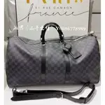 二手出售 LV 路易威登 KEEPALL 55 黑 灰 棋盤 格紋 手提 波士頓 包 斜背 行李袋 N41413