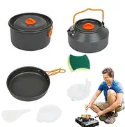 Camping Cookware Set, Backpacking Cooking Set - Multifunctional Pots and Pans for Outdoor Use - Camping Cookware Pot Frying Pan and Kettle Set for Outdoor Cooking and Picnic